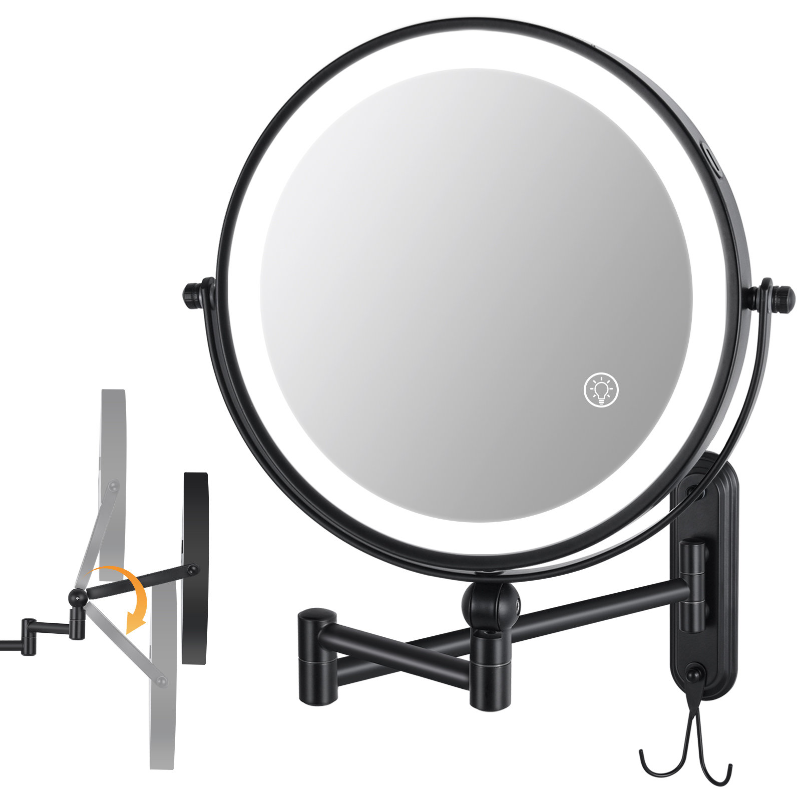 Height Adjustable Rechargeable Wall Mounted Makeup Mirror Wrought Studio Finish Black